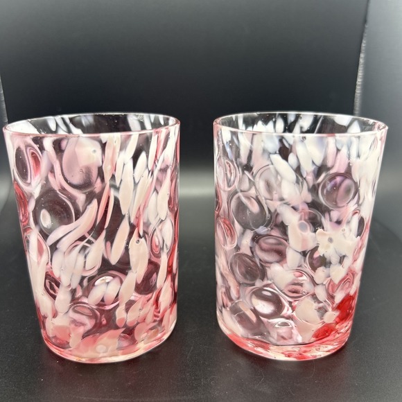 NORTHWOOD SPATTER Other - EAPG EARLY GLASS NORTHWOOD SPATTER AND COIN DOT TUMBLER Set Of 2. Pink and White